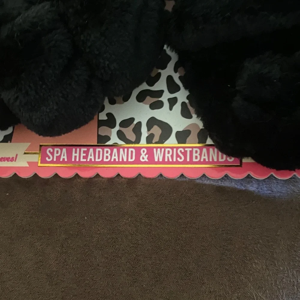 Spa Black Plush Headband & Wristband Set - Soft Hair Accessories